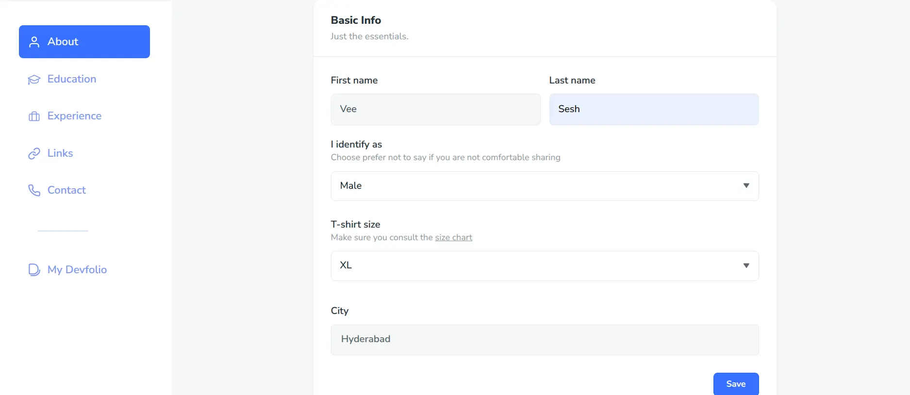 About section screenshot